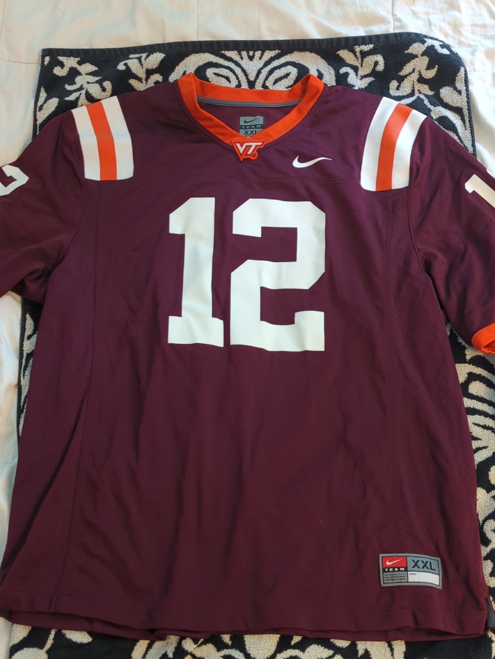 XXL Nike Virginia Tech Maroon and Orange Football Jersey #12 Memorial Limited